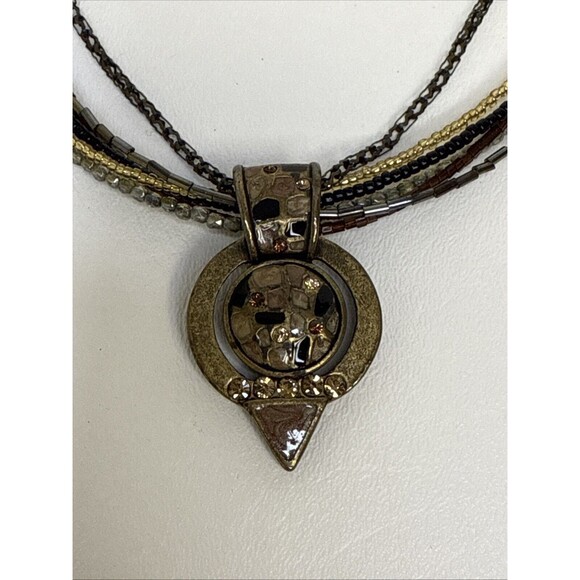 Chico's Multi Strand Beaded and Crystal Enamel Bronze Pendant Necklace - Picture 7 of 7